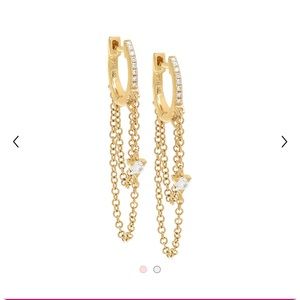 14K Gold Diamond Chain Huggie Earrings